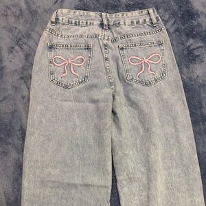 SHEIN Light Blue Jeans with Pink Bows